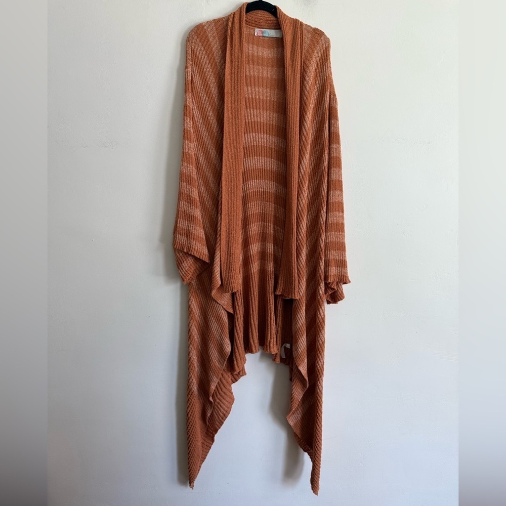 Free People Striped Orange Infinity Open Front Cardigan Sweater